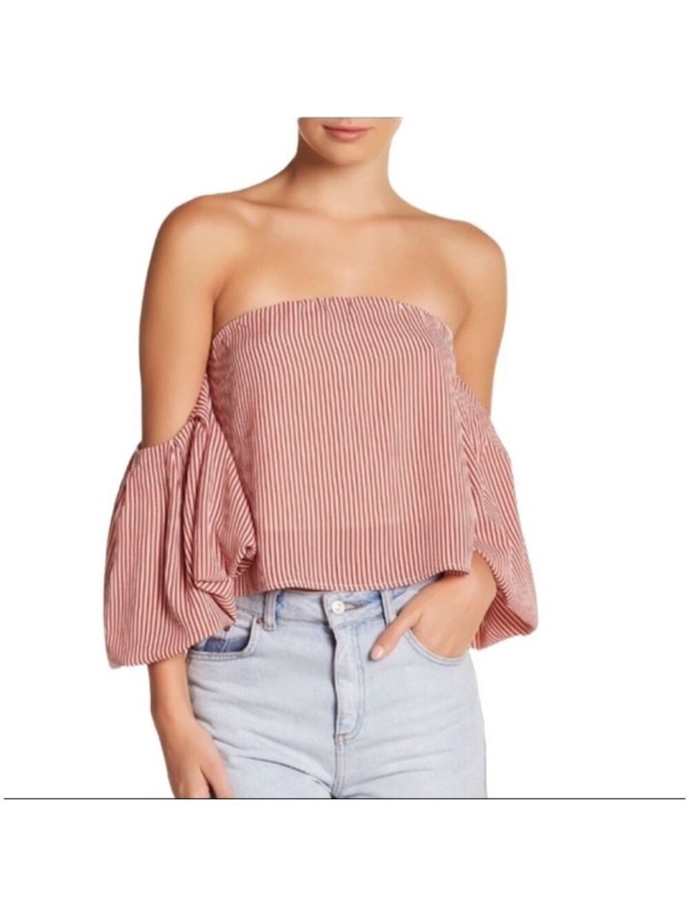 Good Luck Gem Women’s Strapless Red White Striped Top Summer Sz Large